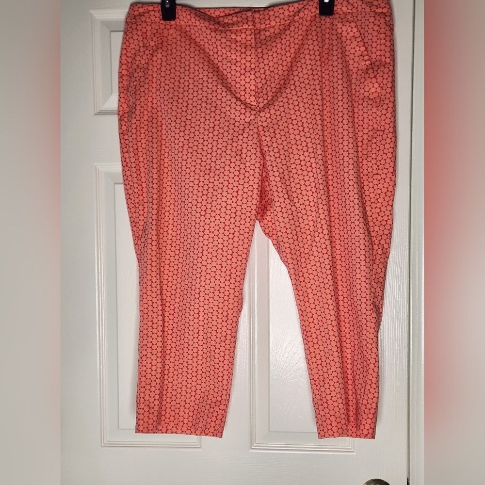 Lane Bryant 22 Orange Red Cropped Zip Polka Dot Geometric Stretch Women's Pants